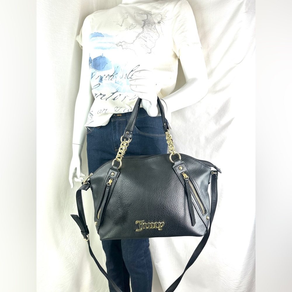 Juicy Couture Black Faux Leather Medium Shoulder Bag Goldtone Chain Strap - Picture 3 of 12